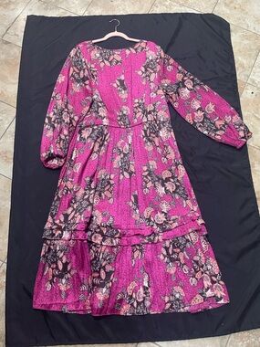 Lane Bryant Floral Tiered Dress Size 22 Pink Boho Long Sleeve